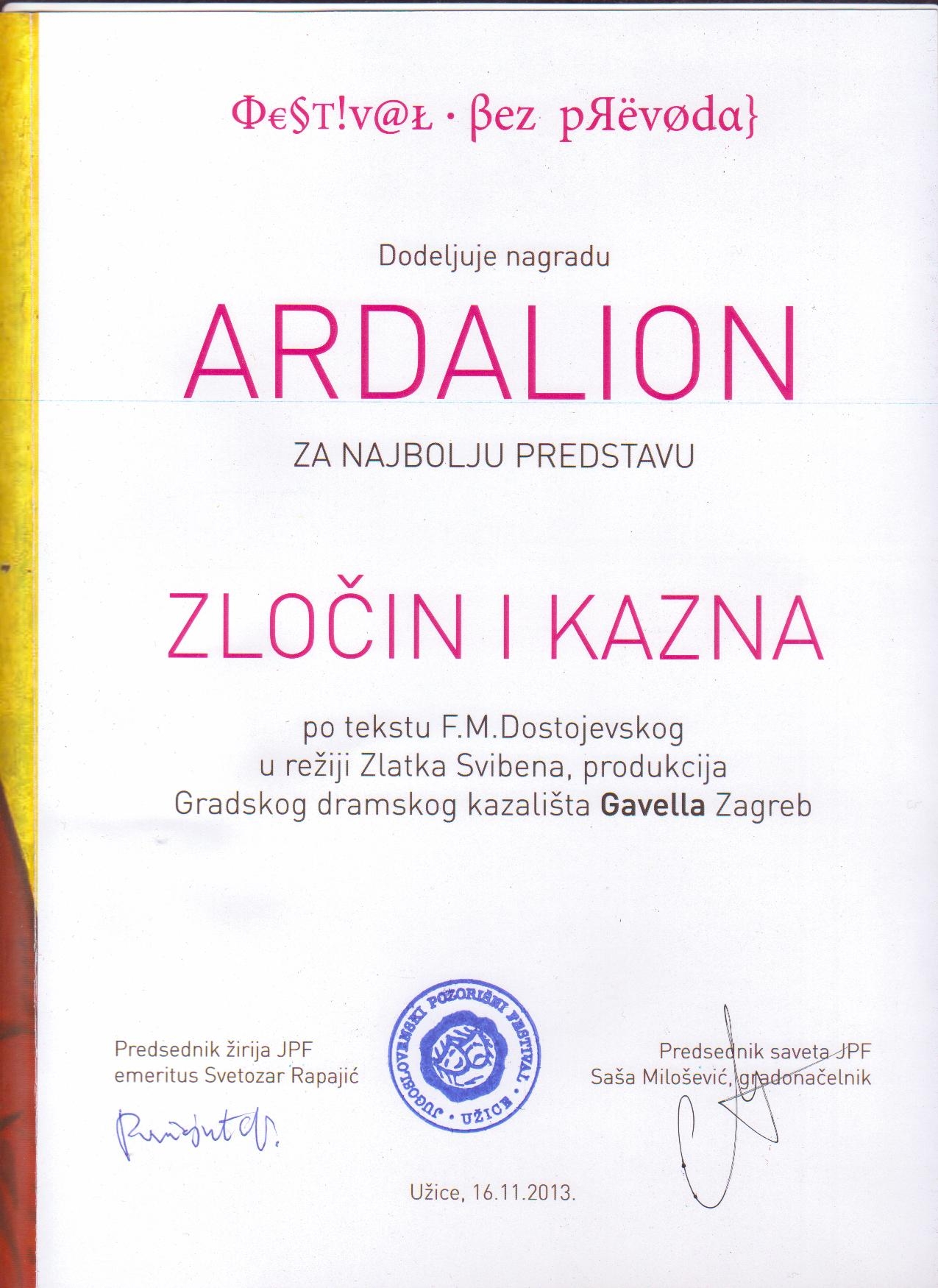 Uručene nagrade "Ardalion"